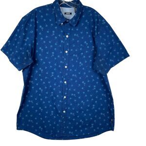 IZOD Mens X-Large Hawaiian Shirt Palm Tree All Over Print Button Up Short Sleeve